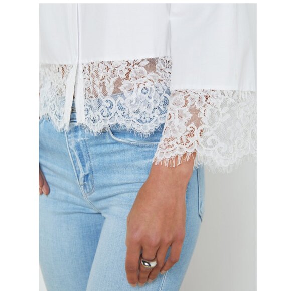 NWT L'AGENCE Levo Lace Trim Cropped Boxy Shirt in White Size S - Picture 2 of 12